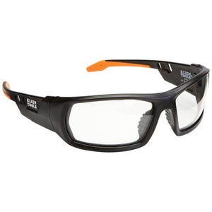 Klein® 60163 Professional Safety Eyewear, Anti-Fog/Scratch-Resistant, Clear Lens, Full Frame, Black/Orange, ABS/PC/Nylon Frame