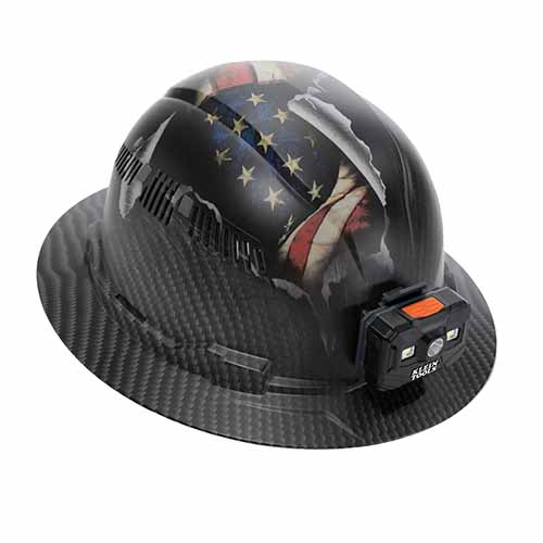 Klein® 60347FS Hard Hat, Freedom Series Karbn™ Pattern, Vented Full Brim, Class C, 6.5 - 8 Hat Size, PC/ABS
