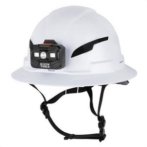 Klein® 60407T2RL Type-2 Hard Hat, Vented Full Brim with Rechargeable Headlamp, Battery and Cord, Class C, White, 6.5 in - 8 in