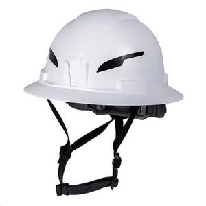 Klein® 60400T2 Type-2 Hard Hat, Non-Vented Full Brim Style, Class E, 6-Point, White, PC/ABS, 6.5 in to 8 in