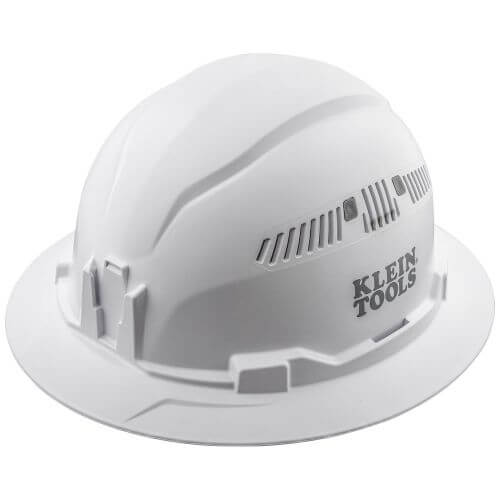 Klein® 60401 Type 1 Full Brim Style Vented Hard Hat, 6-1/2 Fits Mini Hat, 8 Fits Max Hat, ANSI Electrical Class: C, ANSI Impact Rating: ANSI Z89.1-2014