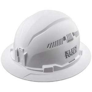 Klein® 60401 Type 1 Full Brim Style Vented Hard Hat, 6-1/2 Fits Mini Hat, 8 Fits Max Hat, ANSI Electrical Class: C, ANSI Impact Rating: ANSI Z89.1-2014
