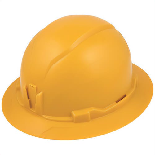 Klein® 60489 Hard Hat, Non-Vented, Full Brim Style, Plastic, Yellow