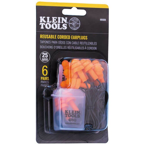 Klein® 605036 Corded Earplugs, 6 Pair Pack