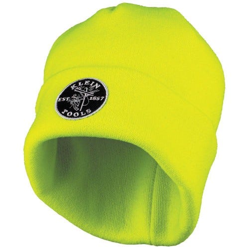 Klein® 60568 Heavy Knit Hat, High-Visibility Yellow, Patch Logo