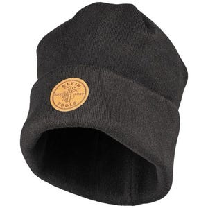 Klein® 60569 Heavy Knit Hat, Black, Leather Logo