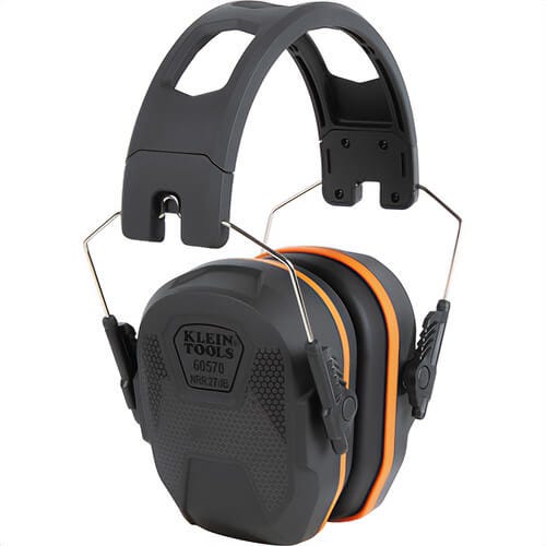 Klein® 60570 Slim Over-The-Head Ear Muffs, TPE, Stainless Steel, Glass Filled Nylon, Silicone, POM, Grey/Orange, 27 dB