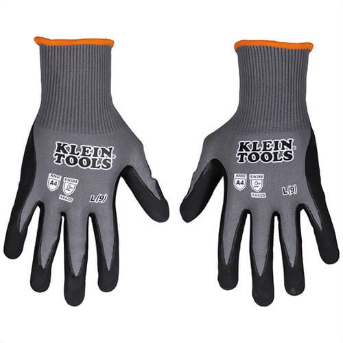 Klein® 60589 Knit Dipped Gloves, Cut Level A4, Touchscreen, 2 Pair, Large
