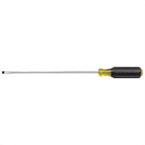 Klein® Cushion-Grip® 608-8 Miniature Screwdriver, 1/8 in Cabinet Point, Steel Shank, 10-3/4 in OAL, Acetate Handle, Polished Chrome, ANSI/ASME Specified