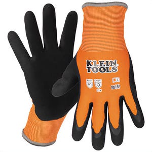 Klein® 60835 Winter Knit Dipped Gloves, Cut Level A1, Touchscreen, Unisex, Orange, M