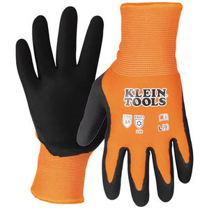 Klein® 60836 Winter Knit Dipped Gloves, Cut Level A1, Touchscreen, Unisex, Orange, L