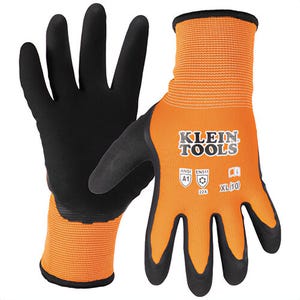 Klein® 60837 Winter Knit Dipped Gloves, Cut Level A1, Touchscreen, Unisex, Orange, XL