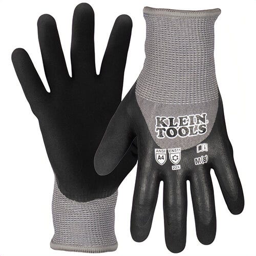 Klein® 60838 Winter Knit Dipped Gloves, Cut Level A4, Touchscreen, Unisex, Black, M