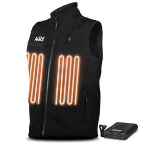 Klein® 60956 Heated Base Layer Vest, 49 in to 50 in Chest, Black, 2X-Large, Includes: Battery, USB-A to USB-C Charging Cable