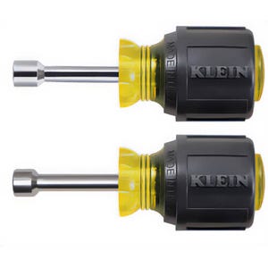Klein® Cushion-Grip® 610 Nut Driver Set, 2 pcs, 3-1/2 in OAL, Cushion Grip Handle, Steel, Polished Chrome, ASME Specified