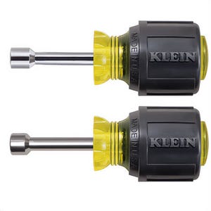 Klein® 610M Stubby Magnetic Nut Driver Set, 1/4 to 5/16 in, 2 pcs, 3-1/2 in OAL, Cushion Grip Handle, Steel