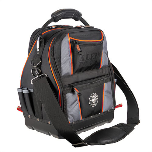 Klein® 62804 Tool Runner Tool Bag with Strap, 1680D Ballistic Polyester, Black/Gray/Orange, 39 Pockets, 783 in³