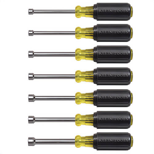 Klein® Cushion-Grip® 65160 Nut Driver Set, 5 to 10 mm, 7 pcs, 6-3/4 in OAL, Cushion Grip Handle, Rubber, Polished Chrome