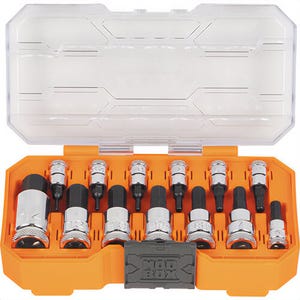 Klein® 65213HEXM Knurled Hex Bit Socket Set, Metric, Chrome-Vanadium, Steel, 13 pc, Includes: (13) Metric Hex Bits, MODbox™ Case