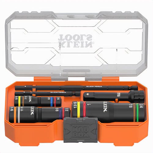 Klein® 653QS Knect™ Quad-12 Deep-Well Heavy-Duty Impact Flip Sockets, 6-Point, SAE, Steel, 1/4 in and 3/8 in Drive, 3 pc