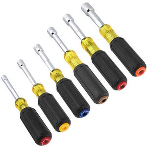 Klein® 65456 Color-Coded Hollow-Shaft Heavy-Duty Nut Driver Set, Alloy Steel, 1/4 in, 5/16 in, 3/8 in, 7/16 in, 1/2 in , 9/16 in, 6 pc