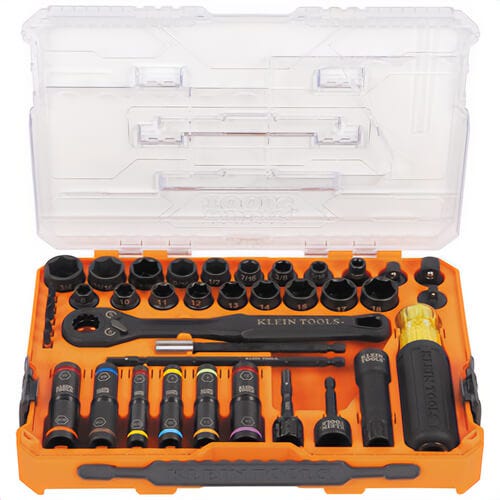 Klein® 65500KNECT Knect™ Complete Impact Pass Through and Flip Socket Set, Chrome-Moly, Chrome-Vanadium, 39 pc