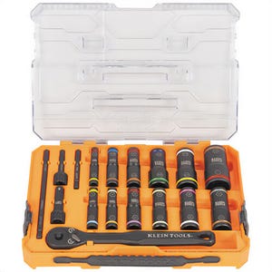 Klein® 65626 Knect™ Flip-24 Deep-Well, Heavy-Duty Impact Socket Set, SAE and Metric, Impact-Rated Steel, 18 pc