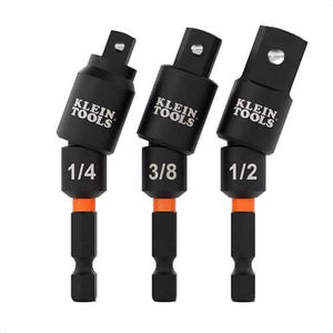 Klein® 65813SW Swivel Impact Driver Socket Adapter Set, SAE, Black Oxide, Alloy Steel, Black/Orange, 1/4 in, 3 pc