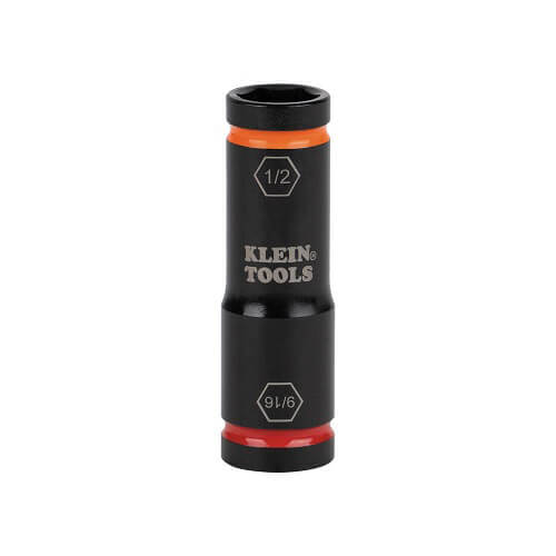 Klein® 66076 Flip Impact Socket, 4140 Steel, 6-Point, 9/16 x 1/2 in Socket, 2.625 L x 0.805 H x 0.805 W in