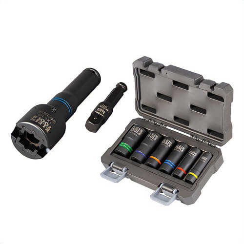 Klein® 660KIT2 6-in-1 Impact Socket Set, Steel, Includes: 2-in-1 Slotted Impact Socket Set, 12-Point, 6 pc