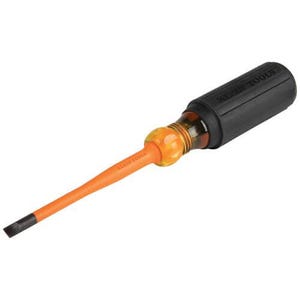 Klein® 6924INS Slim-Tip Screwdriver, 1/4 in Cabinet Point, 8.31 in OAL, Rubber Handle, ASTM F-1505-16, IEC 60900:2018