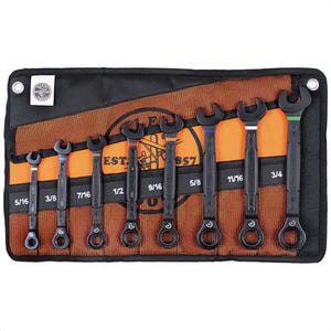 Klein® 69408G 90-Tooth Ratcheting Box Wrench Set, SAE, 40CrV, 9 pc