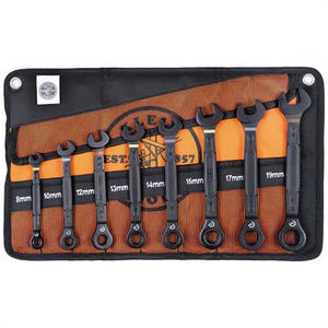 Klein® 69408MG 90-Tooth Ratcheting Box Wrench Set, Metric, 400CrV, 9 pc