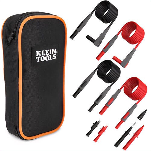 Klein® 69483 Meter Accessory Extension Kit, 9 pc, Includes: (2) Right-Angle Leads, (2) Lead Extenders, (2) Lead Heads, (2) Alligator Clips, and Case
