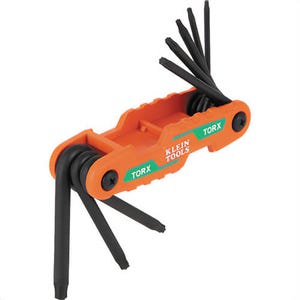 Klein® 70540T Compact Folding Hex Key Set, 8-Key, Torx® Sizes, Orange, CR-V Steel