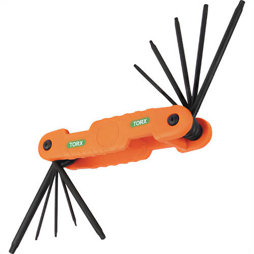 Klein® 70550T Pro Folding Hex Key Set, 10-Key, Torx® Sizes, Orange, CR-V Steel