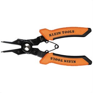 Klein® 73066 Interchangeable 6-in-1 Snap Ring Pliers, Smooth Jaw, Molded Grip, Pivot Joint, Steel, Orange/Black, 4 in Handle