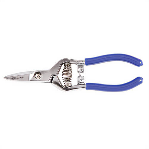 Klein® Heritage® 744 Self-Opening Spring Action Snip, Sharp Tip, 1 in L of Cut, Straight Snip, Carbon Steel Blade, Plastisol Coated Handle