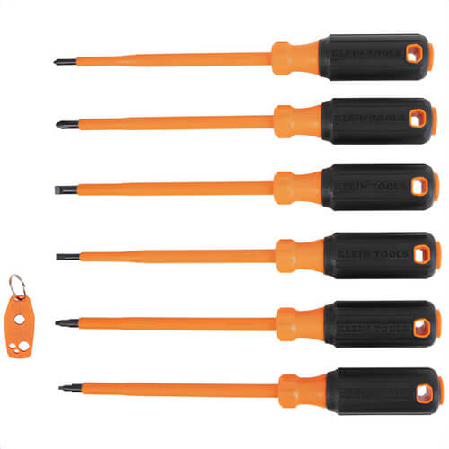Klein® 85077INSR Insulated Screwdriver Set Plus Magnetizer, Steel, Plastic, Orange, 6 in Shank, 7 pc