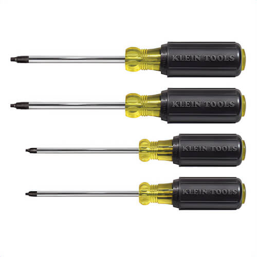 Klein® Cushion-Grip® 85664 Screwdriver Set, 4 pcs, ASME Specified, Steel/Acetate, Polished Chrome