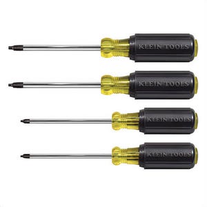 Klein® Cushion-Grip® 85664 Screwdriver Set, 4 pcs, ASME Specified, Steel/Acetate, Polished Chrome