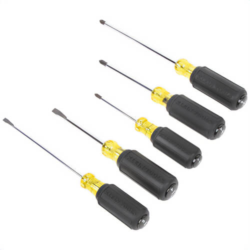 Klein® 85805 All-Purpose Screwdriver Set, Non-Magnetic, Steel, Plastic with TPE Grip, Black, 5 pc