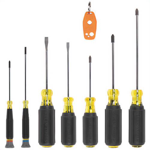 Klein® 85808 All-Purpose Screwdriver Set, Non-Magnetic, Steel, Plastic with TPE Grip, Black, 8 pc