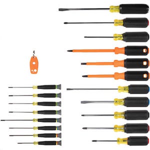 Klein® 85820 Color-Coded Screwdriver Set, Non-Magnetic, Steel, 3 in to 7 in Shank, 20 pc