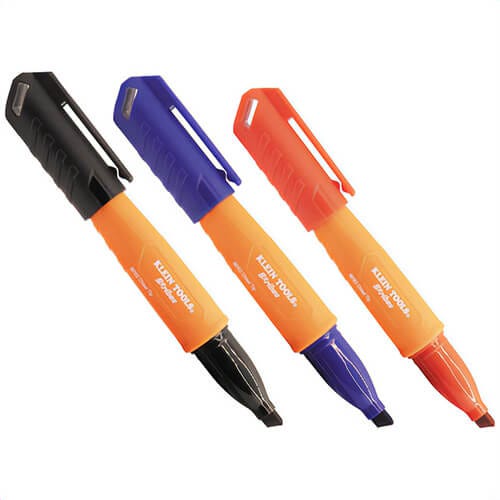 Klein® 861923 Skribes™ Chisel Tip Permanent Markers, Polypropylene, Multi-Color, 3 pk