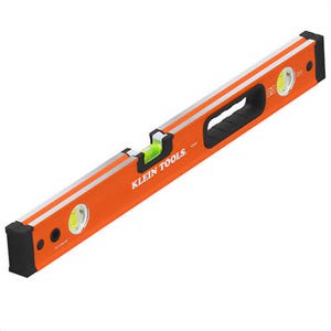 Klein® 93524 Box Beam Level, Powder Coating Finish, Aluminum, 0.029 0° or 0.5 mm/m, 3 Vial, 24 in