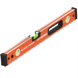 Klein® 93524MAG Magnetic Box Beam Level, Powder Coating Finish, Aluminum, 0.029 0° or 0.5 mm/m, 3 Vial, 24 in