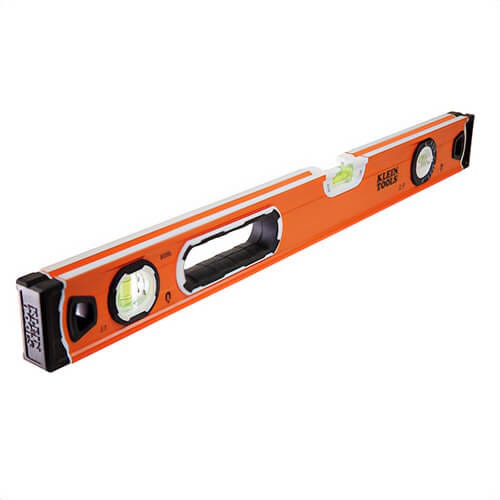 Klein® 935L Bubble Level, +/- 0.029° Accuracy, 24 in Length, 1 in Width, 2-1/2 in Height, 3 Vials, Plastic Vial, Orange