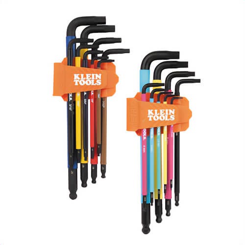 Klein® BLS18 Color Coded Hex Key Set, SAE and Metric, Black Phosphate Finish, Steel, Orange, 18 pc