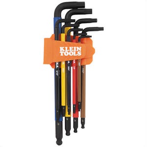 Klein® BLS9 Color-Coded Extra-Long L Style Hex Key Caddy Set, SAE, Orange, 9 pc